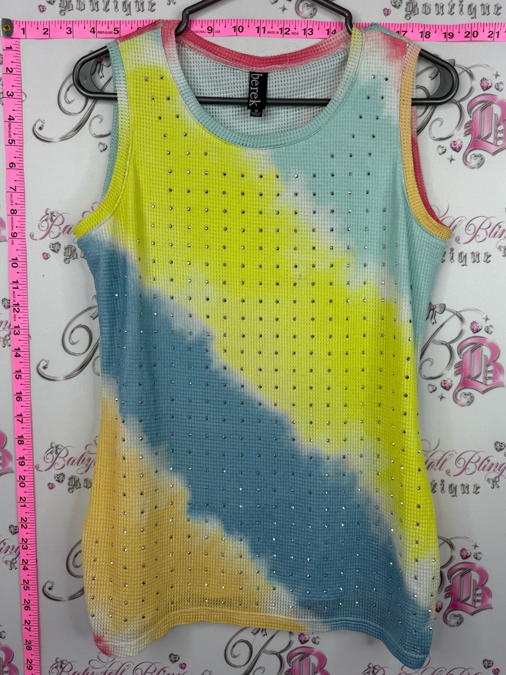 berek rhinestone tank top shirt Yellow Blue Tie-Dye Studded Sleeveless Tank